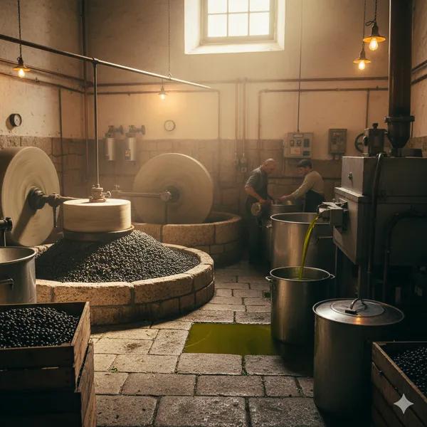 Interno di un frantoio - Immagine generata con Gemini